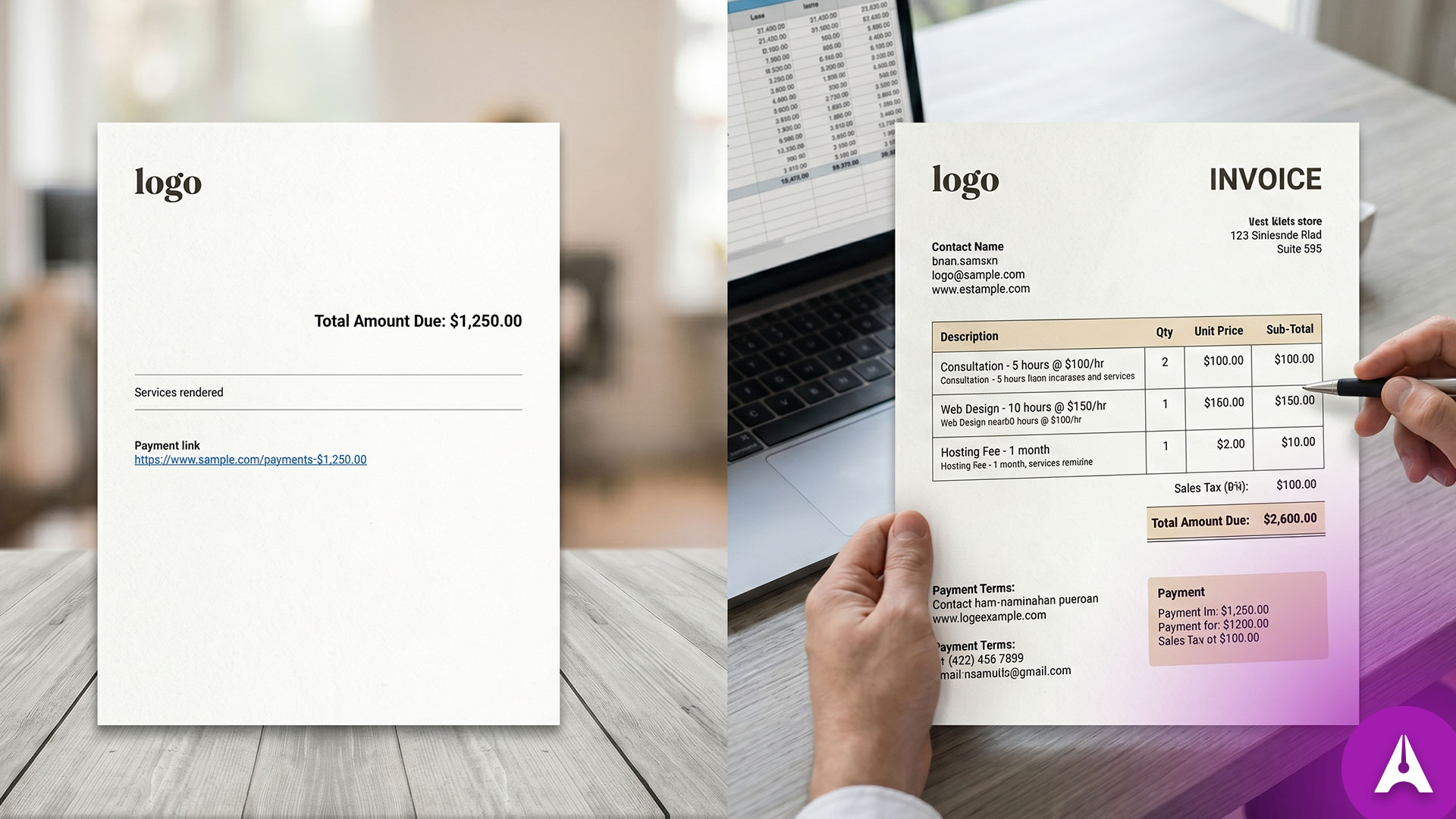 Two examples of invoices, one too simple, one too complex